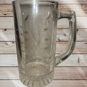 Etched Nautical Glass Beer Mug - Clipper Ship Boat Sailing - 14 oz